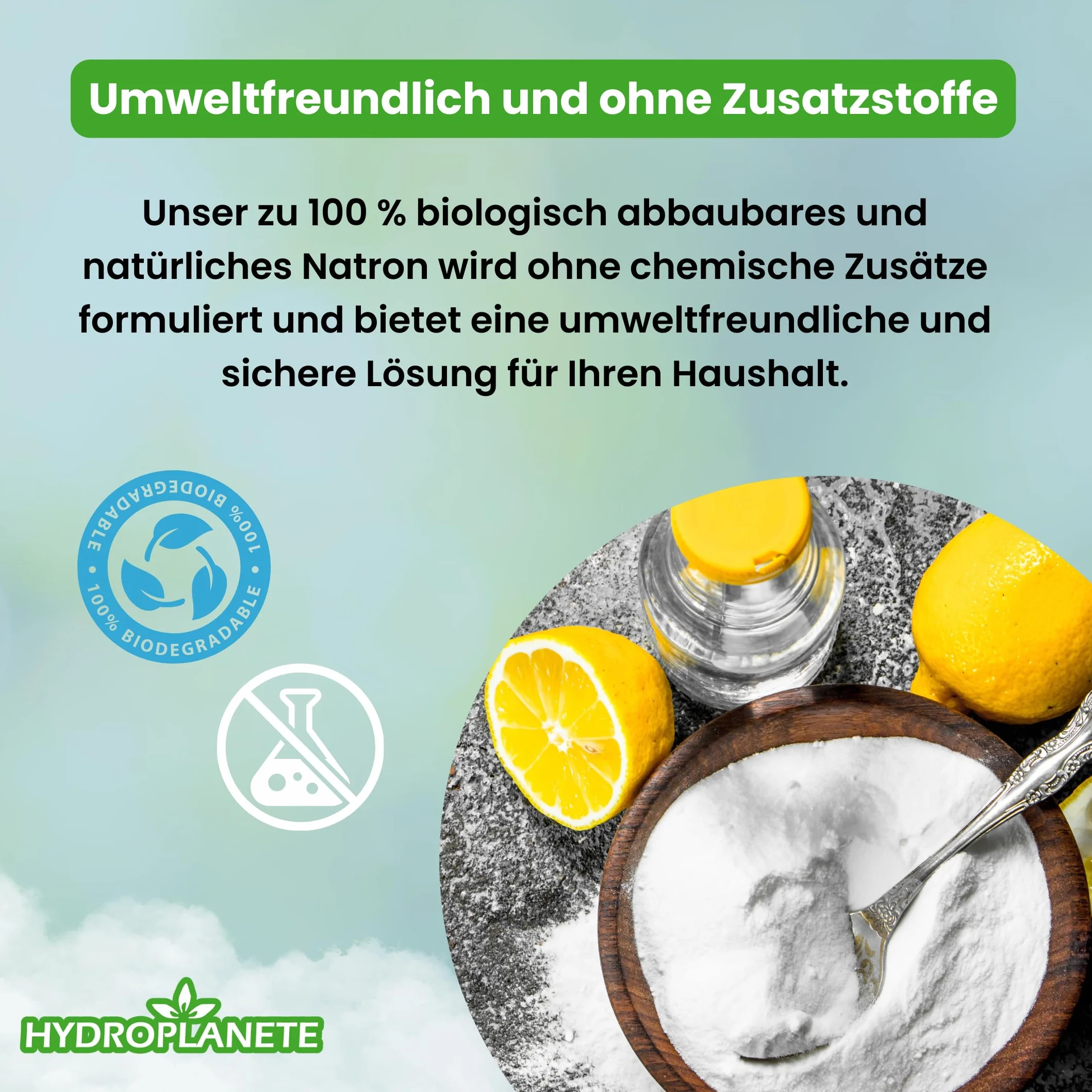 Bicarbonato di sodio multiuso - Polvere per uso alimentare e domestico - Senza additivi e 100% naturale - Prodotto in Francia - Disponibile da 1 kg a 20 kg - Hydroplanete
