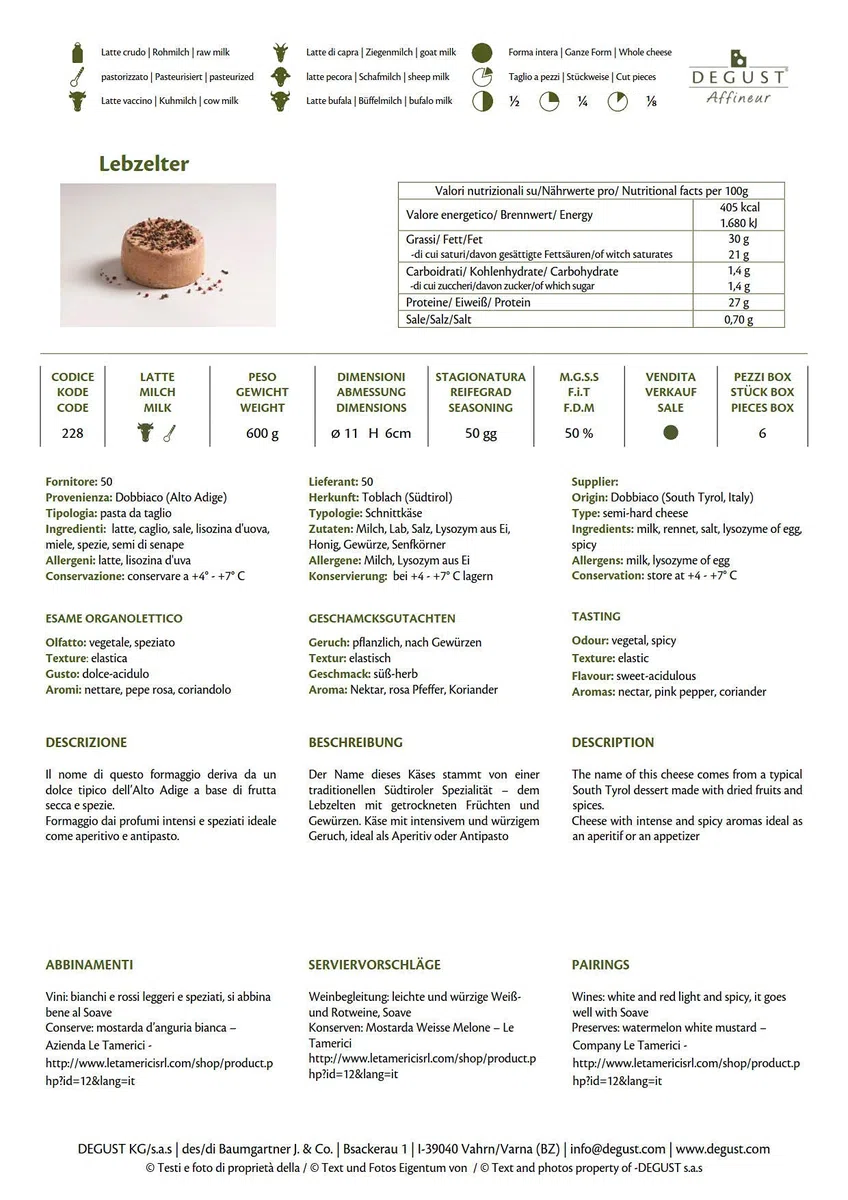 Lebzelter Formaggio DEGUST ca. 600 gr.