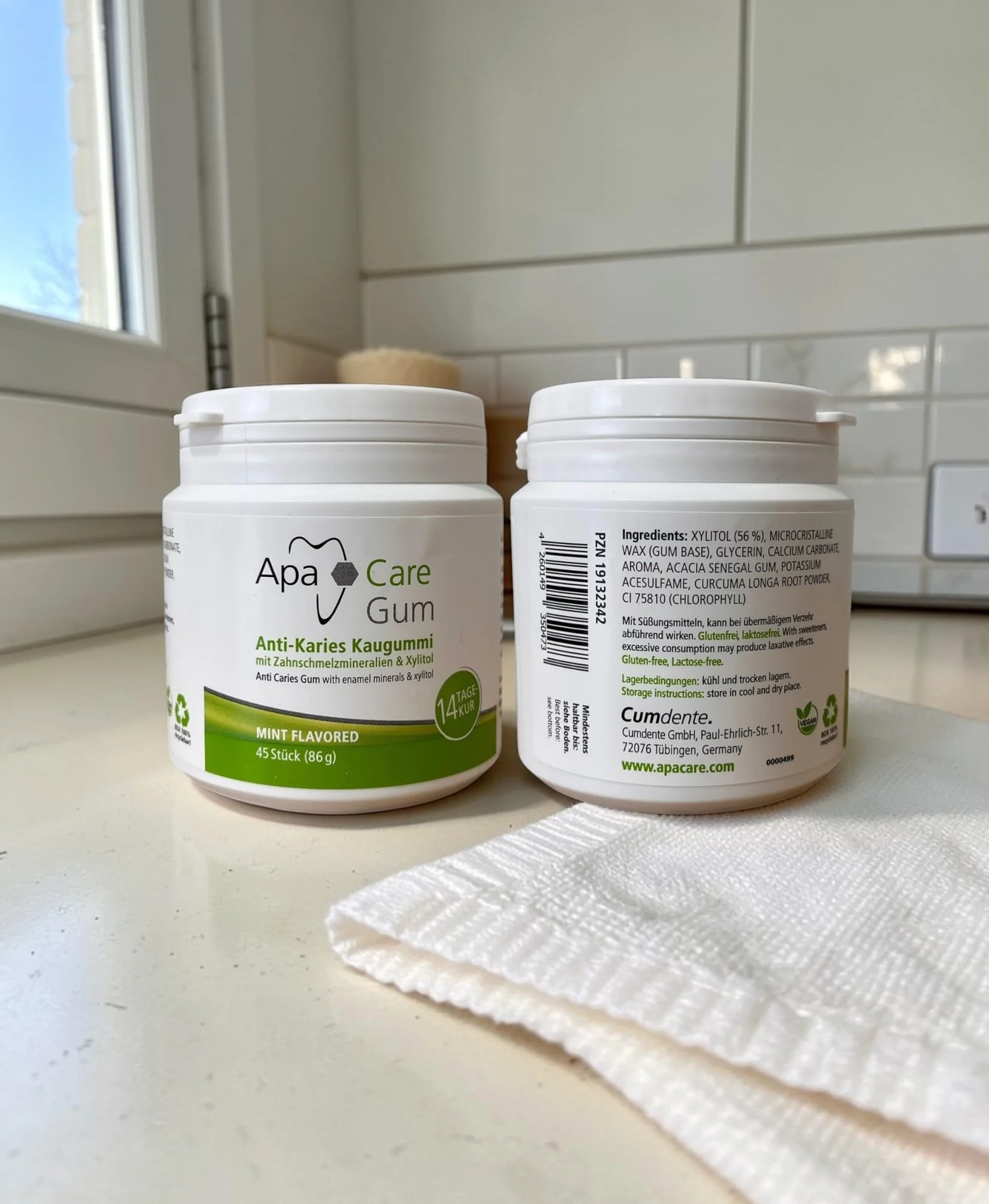 Apa Care Gum gomma da masticare anti-carie con minerali dello smalto e xilitolo | vegano | 6 lattine