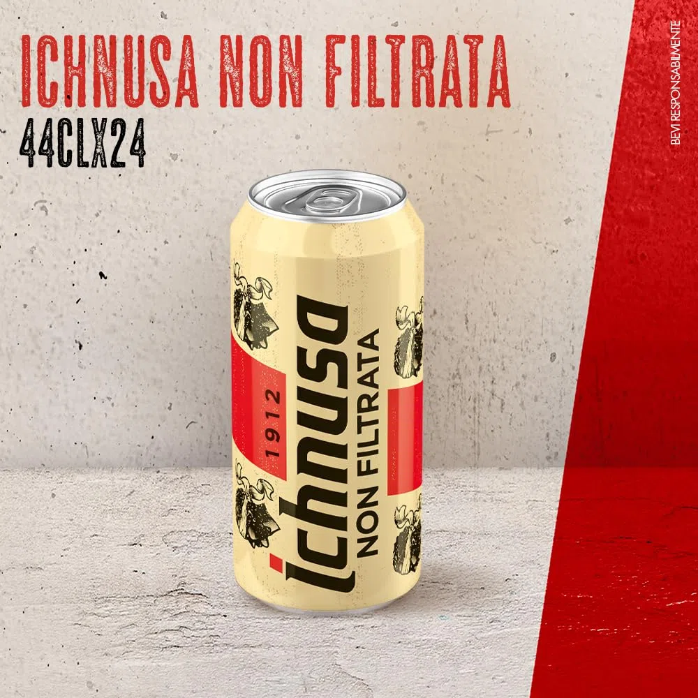 Birra Ichnusa Non Filtrata, Cassa con 24 Lattine 24 da 44cl, Birra Lager Non Filtrata a Bassa Fermentazione, Gusto Morbido, Corposa ed Equilibrata, Gradazione 5,0% Vol