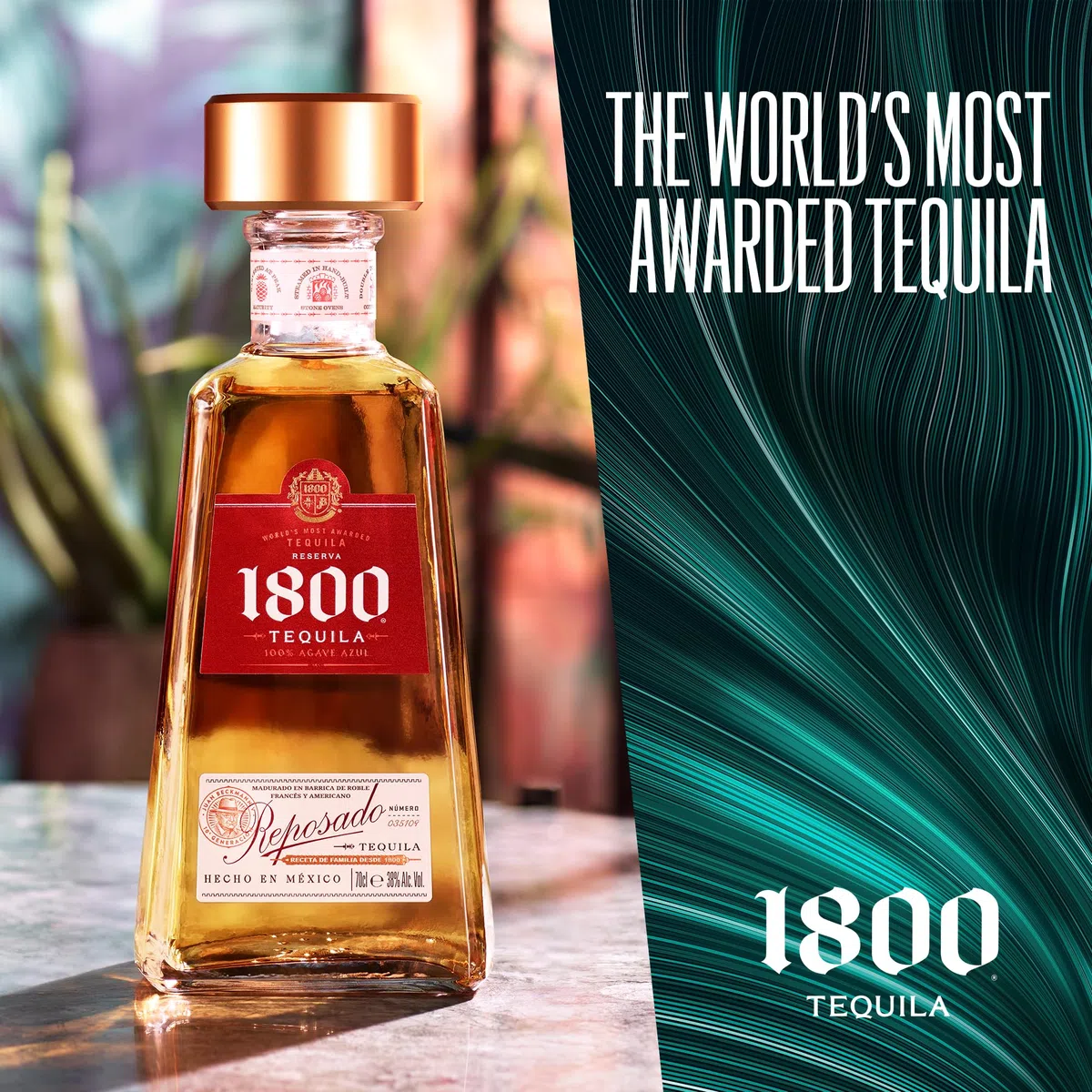 1800 Reposado 70cl - Tequila premium 100% Blue Agave invecchiato in botte. Note di caramello e spezie. 38% vol.