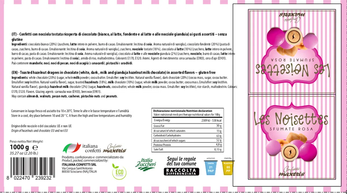 Confetti Maxtris con NOCCIOLA tostata | Les Noisettes Rosa (4 Gusti), Assortito, 1000 Grammi
