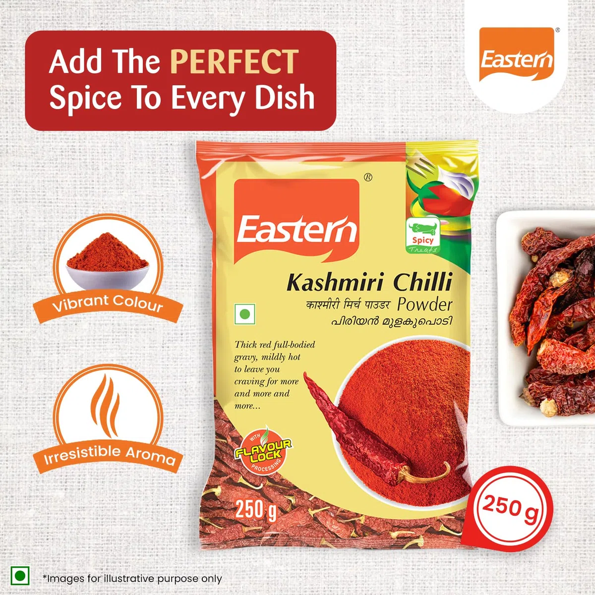Eastern Kashmiri - Polvere di peperoncino rosso in polvere Kashmiri Lal Mirchi, 250 g, senza aggiunta di conservanti e colori