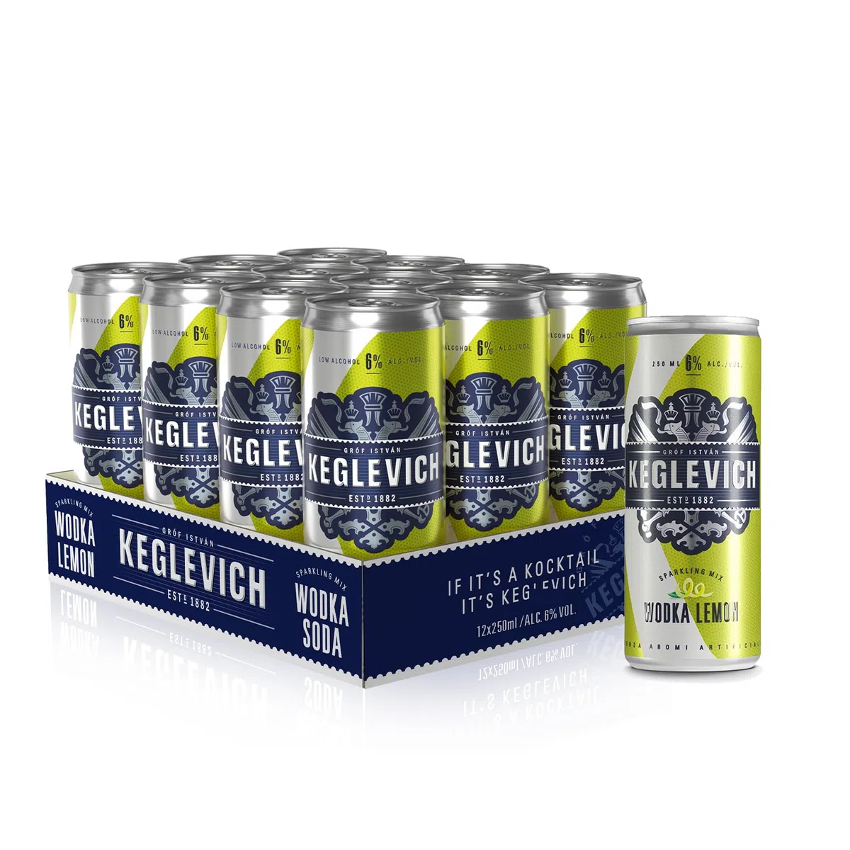 Keglevich, Vodka al limone pronta da gustare, senza aromi artificiali, 6% vol - 12 lattine da 250 ml (totale 3 litri)