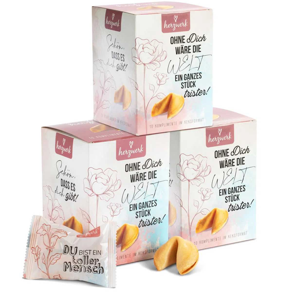 Herzwerk - 30 biscotti portafortuna per complimenti, piccoli regali per famiglia, amici, colleghi, complimenti prodotti in Germania, calendario dell'Avvento, biscotti portafortuna