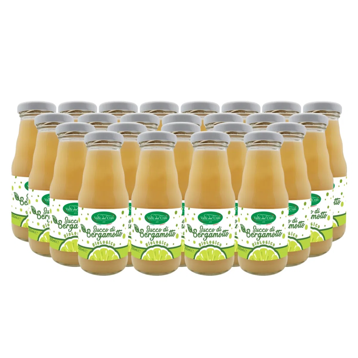 Valle del Crati Succo di Bergamotto BIO Calabrese | 100% Puro | 24 bottiglie da 200ml | senza Zuccheri Aggiunti e senza Conservanti | Bevanda Fresca e Dissetante | Spremuta di Bergamotto Biologico