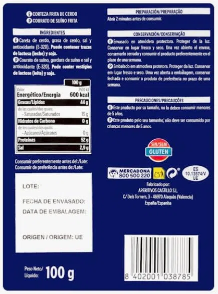 Torreznos Torresmos, Chicharrones Croccanti di Maiale, 100g, pack 5