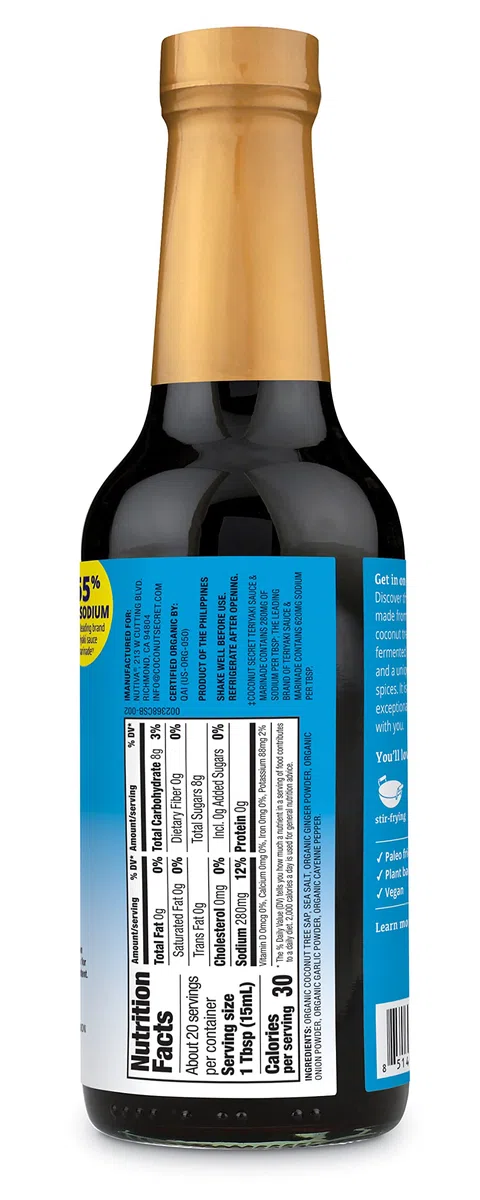 Coconut Secret, The Original Coconut Aminos, Salsa di Condimento senza Soia, Sapore di Teriyaki, Alimenti Biologici, Cocco, Aminoacidi, Alternativa alla Salsa di Soia, 296ml, Senza Glutine, Vegan
