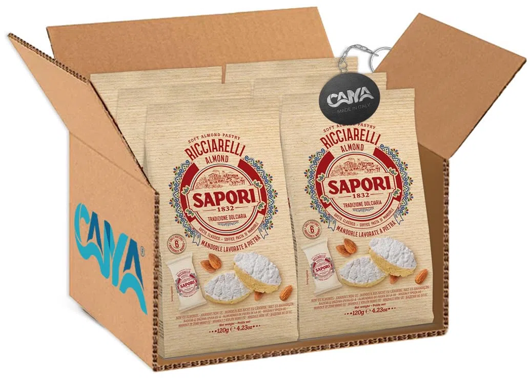 Sapori 1832 Ricciarelli Classici Soffici alle Mandorle Lavorate a Pietra 120g [CAIYA® BOX da 6 Confezioni]