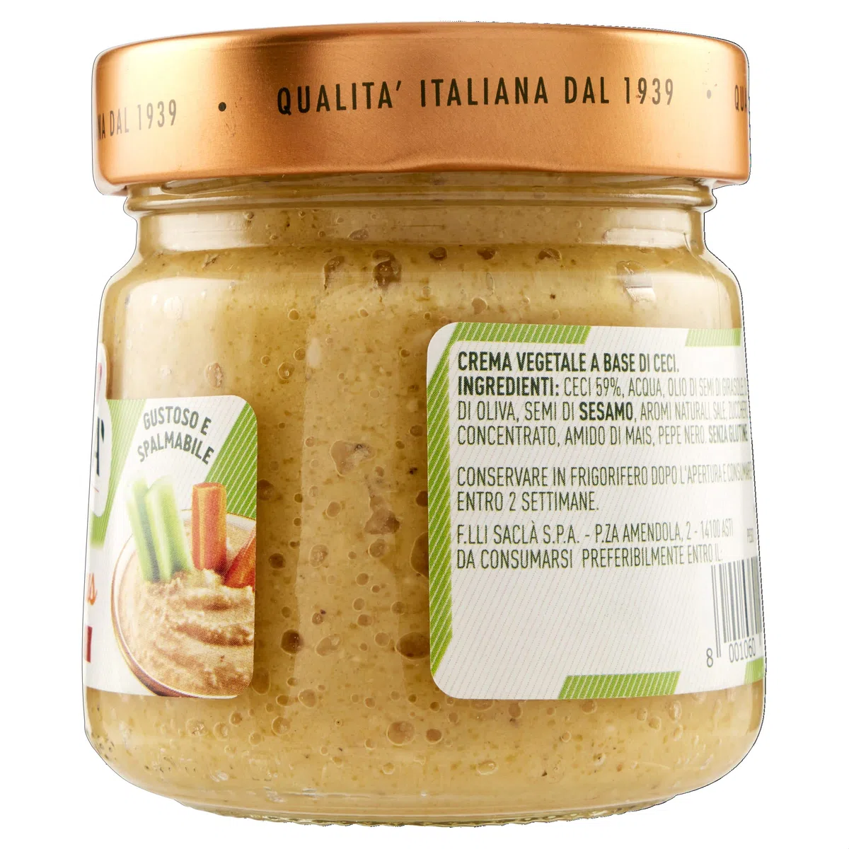 Saclà, Hummus di Ceci, Crema di Ceci e Semi di Sesamo Aromatizzata all'Olio Extra Vergine di Oliva, Vaso Vetro, 190g, Confezione da 6 Pezzi