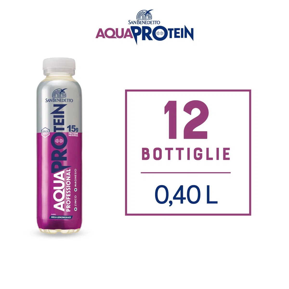 San Benedetto Aquaprotein, Bevanda con alto contenuto di proteine in Acqua Minerale, più Zinco e Magnesio, Proteine Ready to Drink, 12x400ml