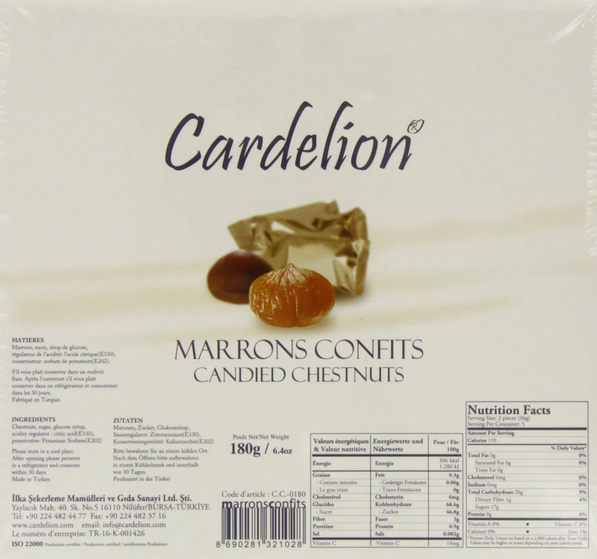 Cardelion Marron Glacé - Castagne candite, adatto per occasioni speciali, ideale per tutte le stagioni (180 g, 6,3 once, 10 pezzi)