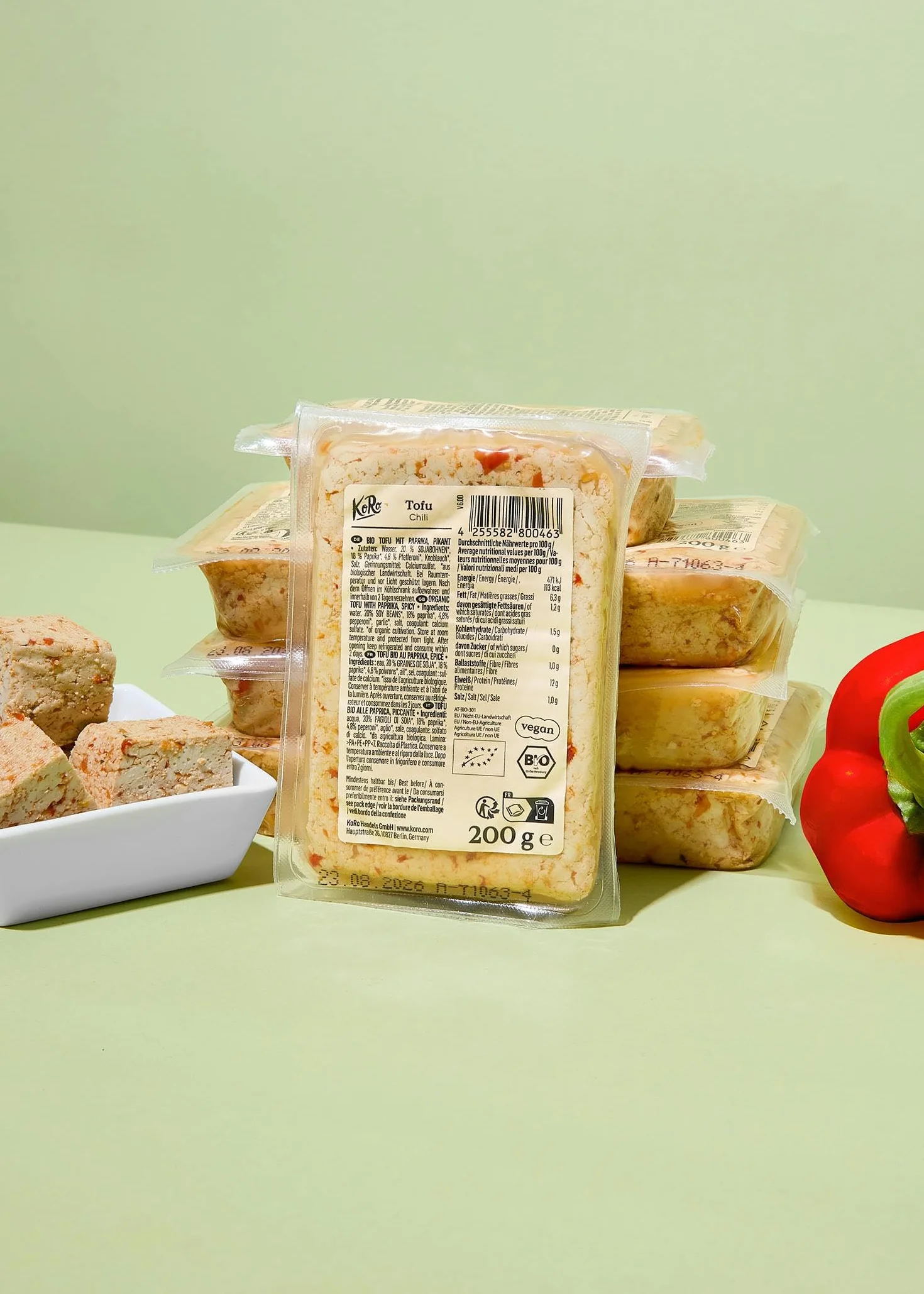 KoRo - Tofu al peperoncino bio 8 x 200 g - Gusto piccante - Fonte proteica vegana - Qualità biologica