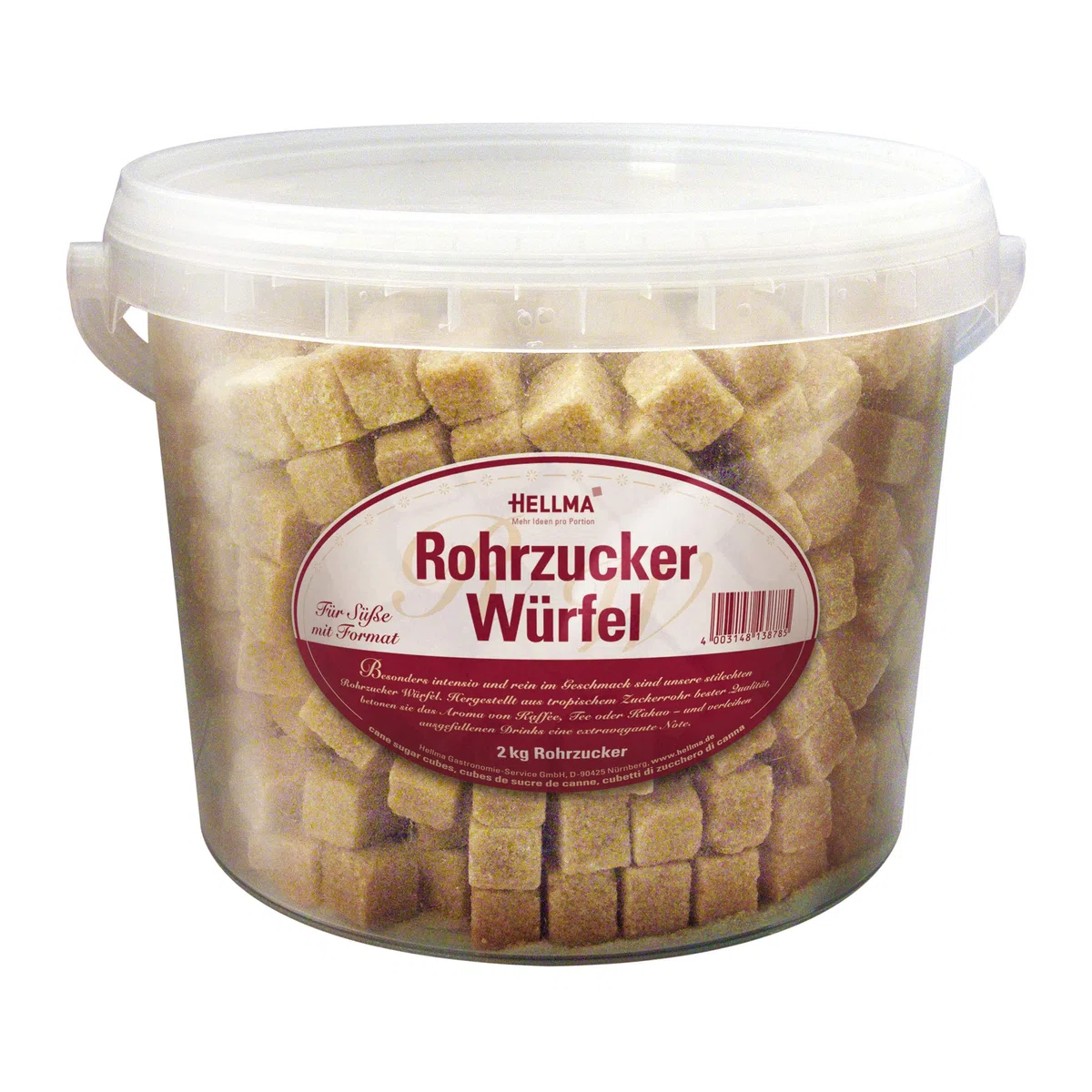 Cubetti di zucchero di canna Hellma Zucchero a porzione Zucchero fine Zucchero a cubetti 2 Kg Secchio