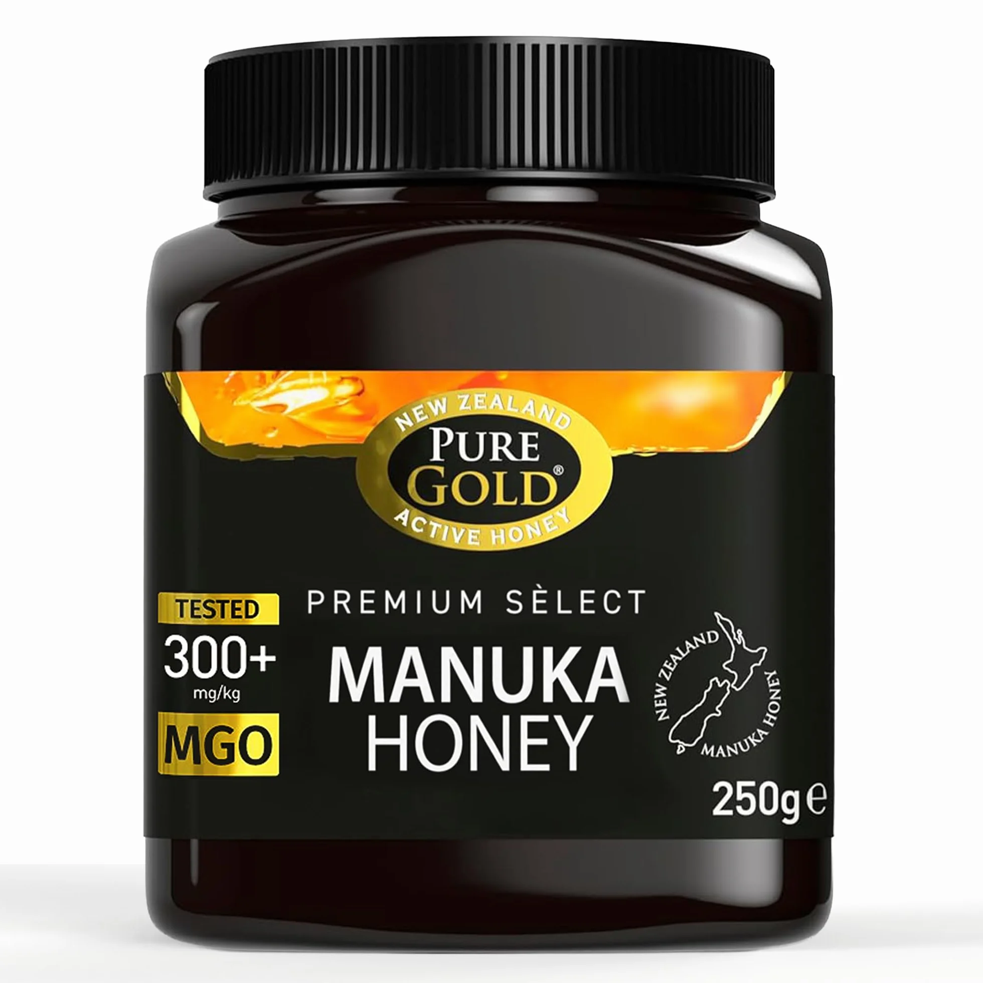 Pure Gold Miele di Manuka MGO 300+ - Invasettato e sigillato in Nuova Zelanda – Manuka Honey Premium Certificato – Puro Miele di Manuka – 250g