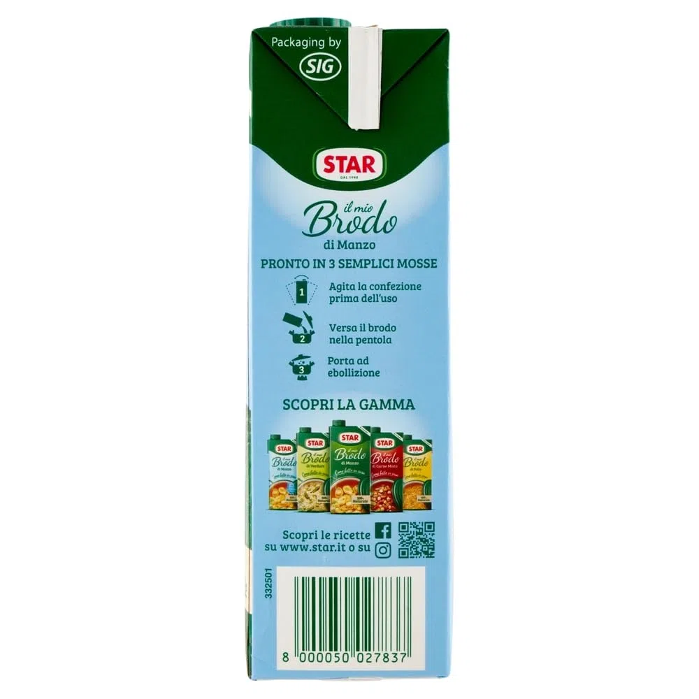 STAR Il Mio Brodo di Manzo – 30% sale, 6 x 1 l, brodo liquido pronto, 100% naturale, senza conservanti, senza glutine + portachiavi Beni Culinari