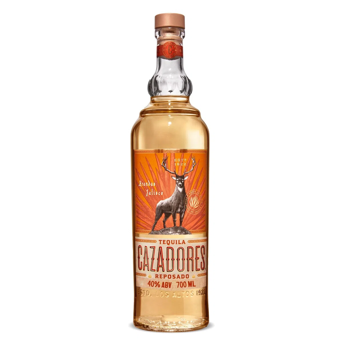 CAZADORES Tequila Reposado, 40% ABV, 70cl / 700ml, Alcool Bidistillato Prodotto con 100% Agave Blu Weber
