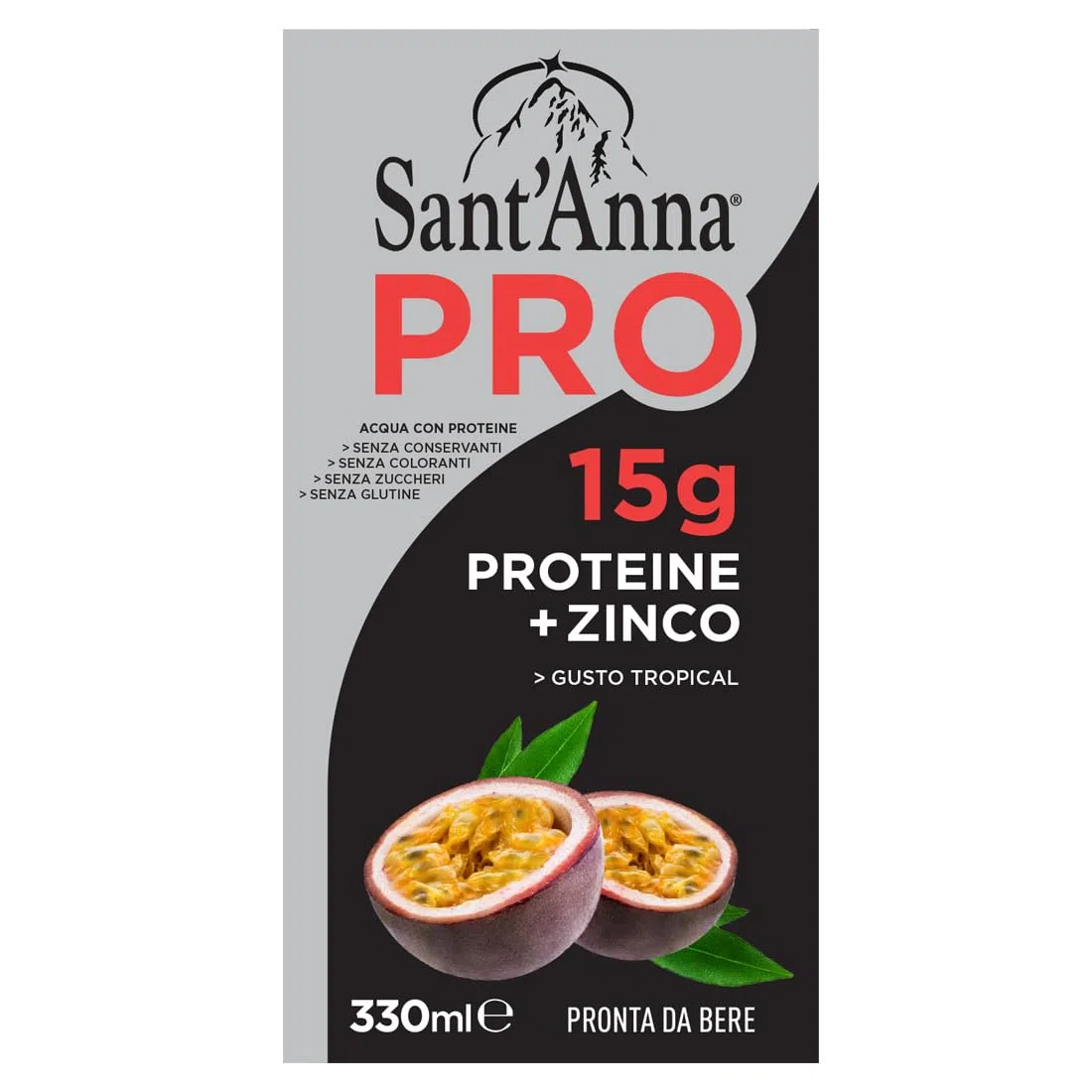Sant'Anna PRO Tropical 0,33L | confezione 12 Bottiglia | Bevanda Proteica in Acqua Sant'Anna | Alto Contenuto di Proteine | Perfetta per Sportivi, dona Idratazione