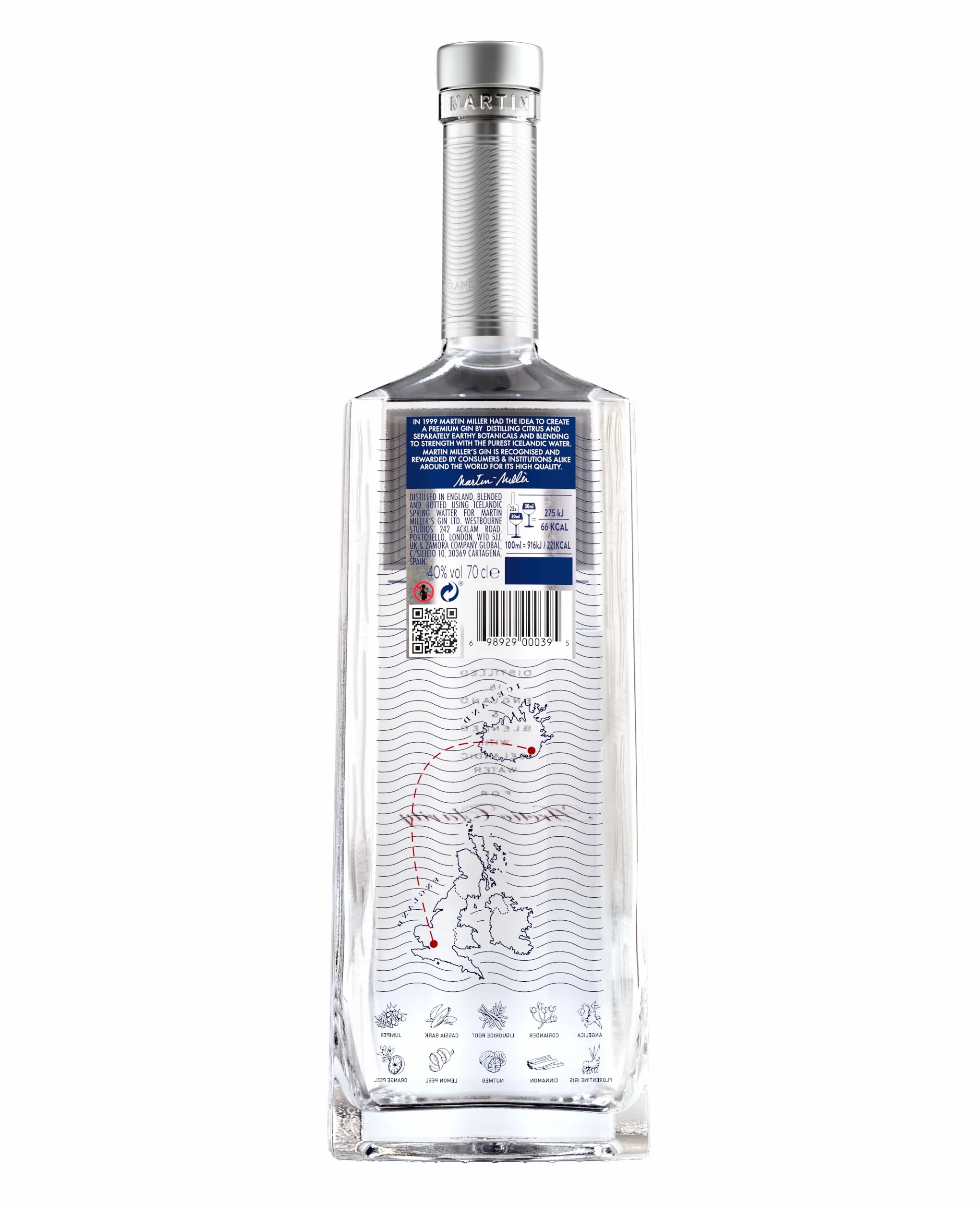 Martin Miller's Gin Original, 700ml, Ideale per Gin Tonic, Note Speziate, Agrumate e di Liquirizia, Premium Gin Inglese, Distillato Miscelato con Acqua di Sorgente Islandese, Idea Regalo, 40% Vol.