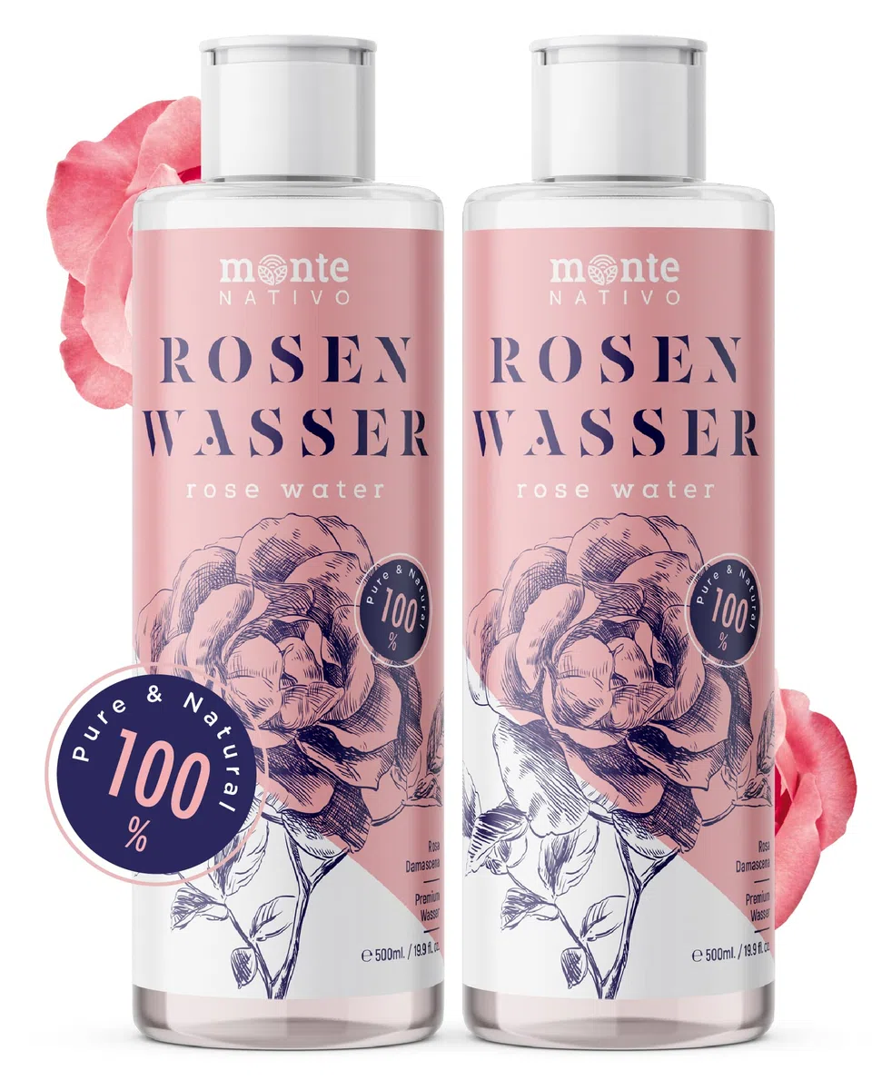 Acqua di Rosе Purа MonteNativo 2x500ml(1000ml)-100% Naturale, Vera Acqua di Rose, Puro e Naturale, Idrolato di Rose Naturali, Doppia Distillazione di Vapore Acqueo, Cosmetici Naturali, Rosa Naturale