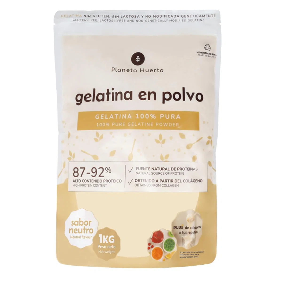 PIANETA ORTO | Gelatina neutra in polvere 1 Kg | 100% pura fonte di collagene e proteine (87-92%) | Senza zucchero, senza glutine e senza lattosio | Ideale per dessert, gominole sane e articolazioni