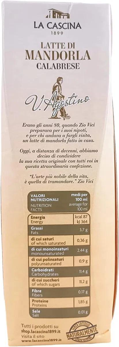 LA CASCINA 1899 Latte di Mandorla Calabrese 1L. 100% Made in Italy