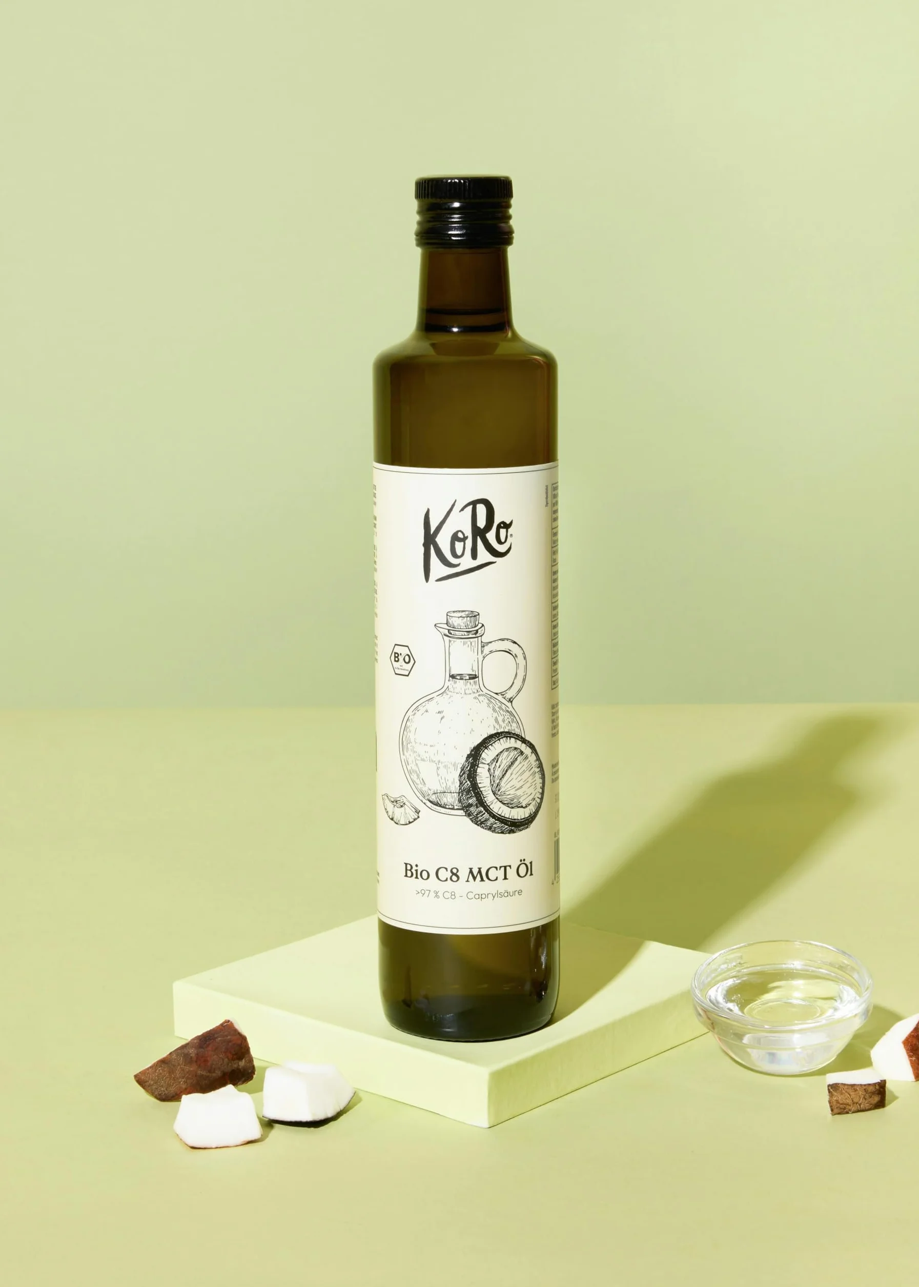 KoRo - Olio MCT C8 bio 500 ml - Ottenuto al 100% da olio di cocco - Contiene acido caprilico puro (C8) - Puramente vegetale