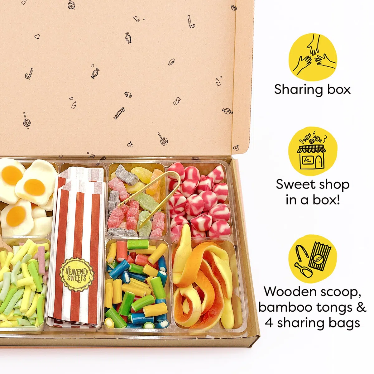 Heavenly Sweets | Grande Cesto Regalo di Caramelle Pick and Mix | 1,2kg Premium di Caramelle Gommose e Gelatinose | Assortimento per Compleanno, Festa del Papà, Festa Estiva | Selezione Pick & Mix