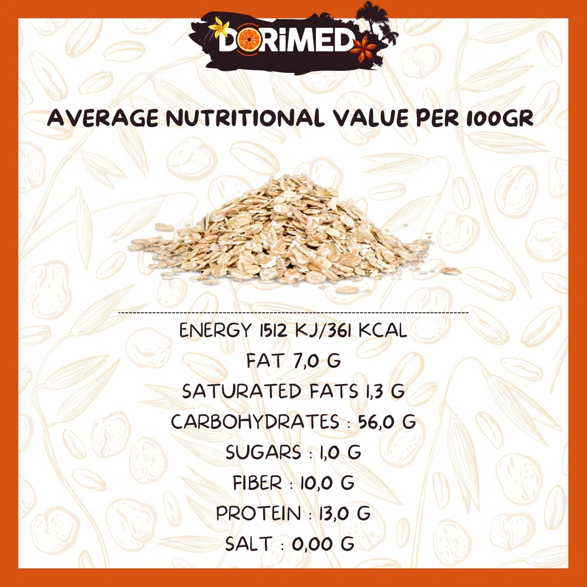 Fiocchi Di Avena 100% Naturali, Senza Zucchero Aggiunto [2kg]. Alimento Di Qualità Superiore, Cereali Crudi, Ricchi Di Fibre Per Uso Alimentare, Oatmeal Naturalmente Sani, Buoni E Gustosi - Dorimed