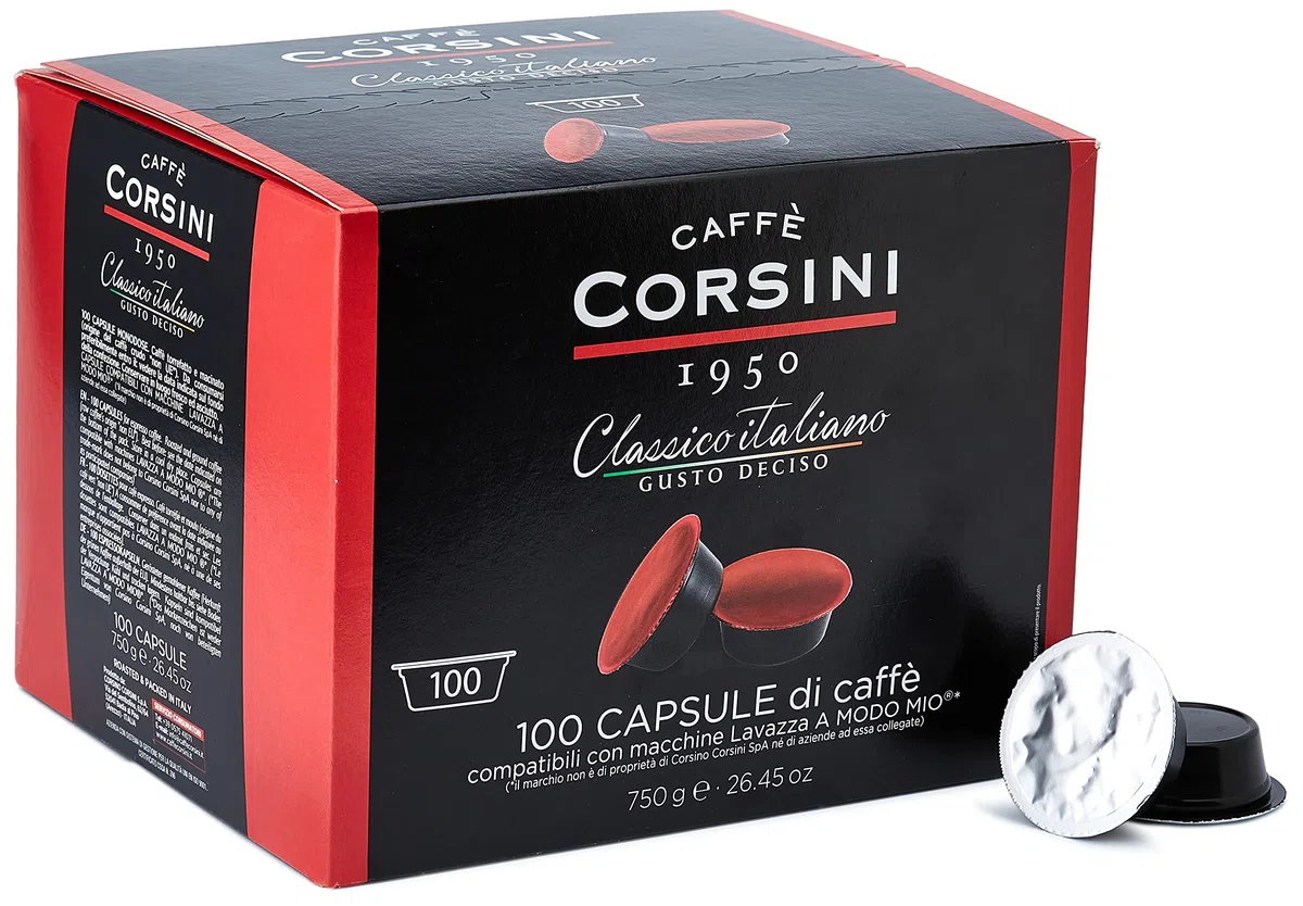 Caffè Corsini Classico Italiano, Capsule Compatibili Lavazza, A Modo Mio, Da 7.5 Grammi Di Caffè Macinato, 100 Unità, Confezione da 1