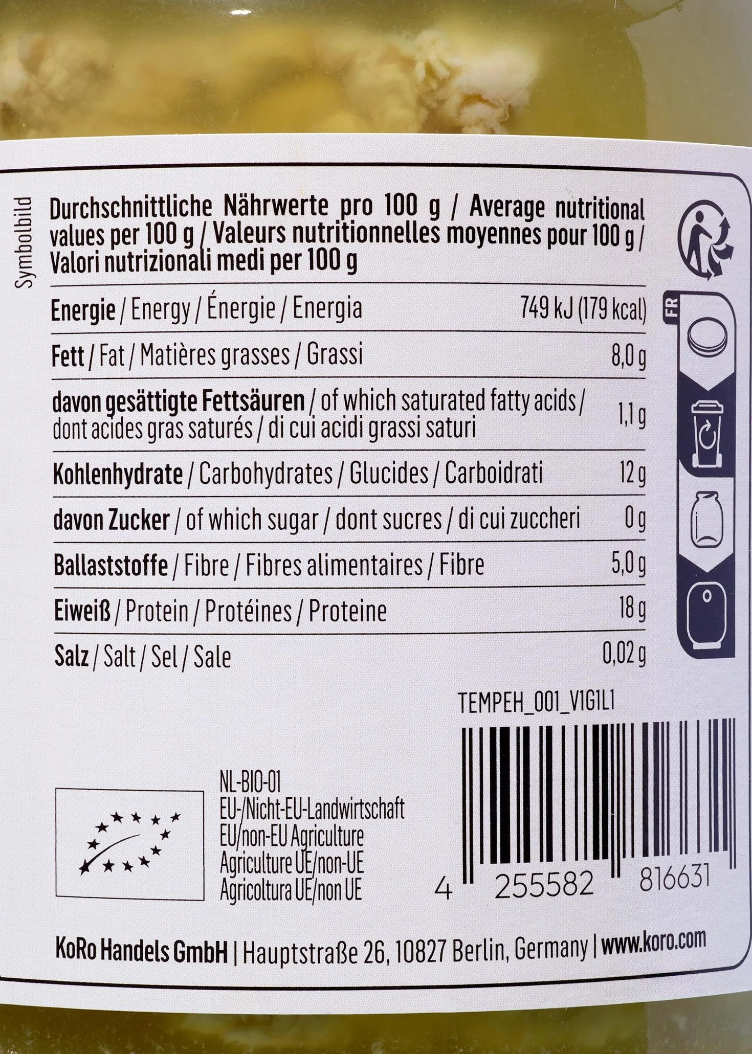 KoRo - Tempeh bio 6 x 175 g - Soia fermentata - Alto contenuto proteico - Sostituto della carne vegano