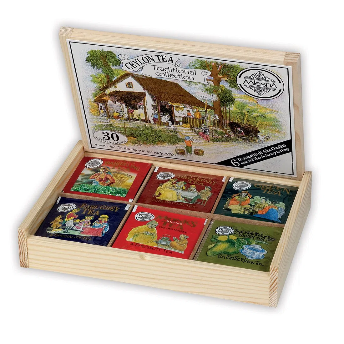 Tè Traditional Collection Ceylon Tea in Confezione Regalo Cofanetto Legno da 30 Filtri - Assortimento di 6 varietà per intenditori e amanti del Tè