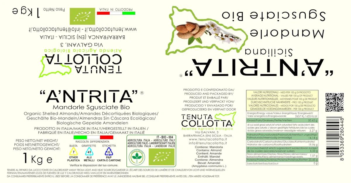 A'Ntrita® - Mandorle Sgusciate Bio 1 Kg - 100% Italiano - Prodotto in Sicilia