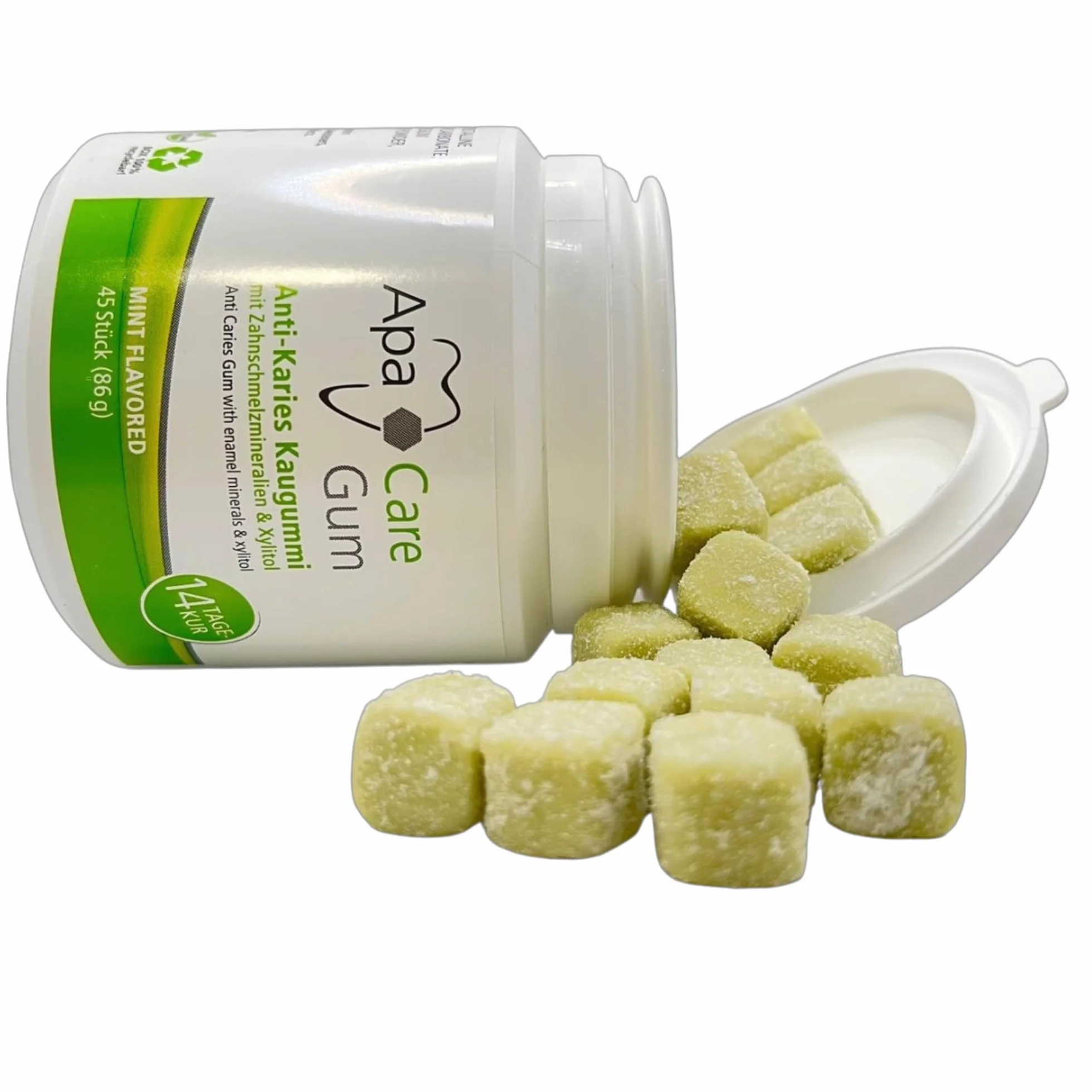 Apa Care Gum gomma da masticare anti-carie con minerali dello smalto e xilitolo | vegano | 6 lattine