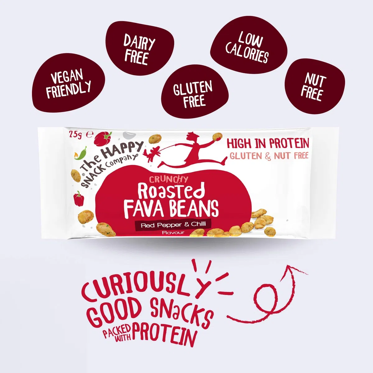 The Happy Snack Company Fave arrostite, pepe rosso e peperoncino Sapore spuntino sani, ad alto contenuto proteico, senza glutine, vegani, 105 calorie, 25 g, confezione da 20
