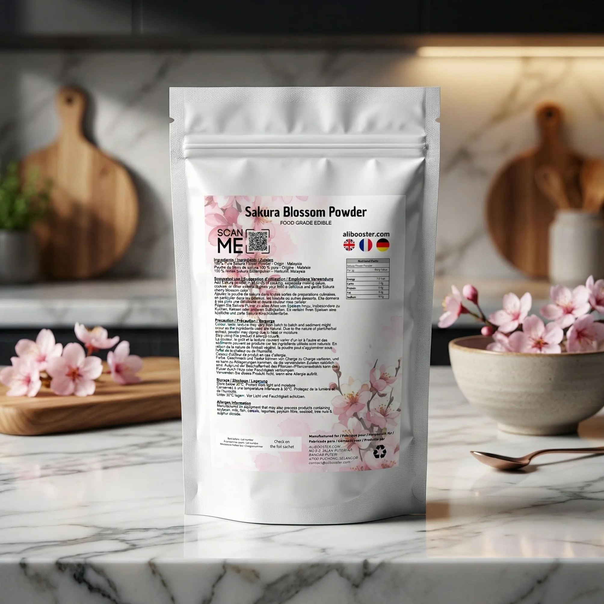 Polvere di fiori di ciliegio 250 g - Fiori di ciliegio in polvere - Qualità alimentare - Ingrediente naturale per pasticceria, bevande e dolci giapponesi