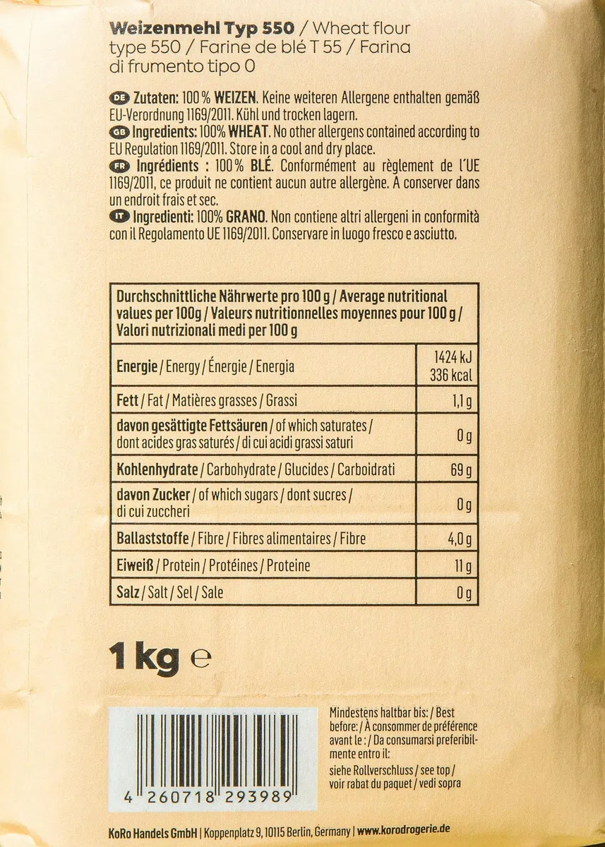KoRo - Farina di grano tipo 0 | 10 x 1 kg