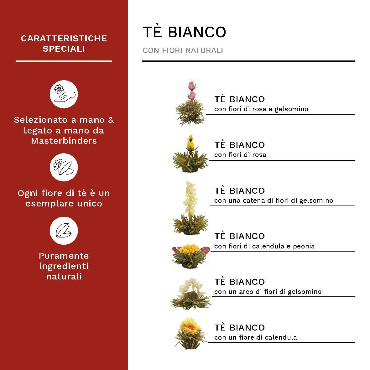 Creano Mix Gourmet Set Regalo Fiori di Tè Bianco in 6 Varietà – Include Caraffa in Vetro 500ml e 2 Tazze 200ml – Set Tè Fiorito per compleanno, natale, occasioni speciali