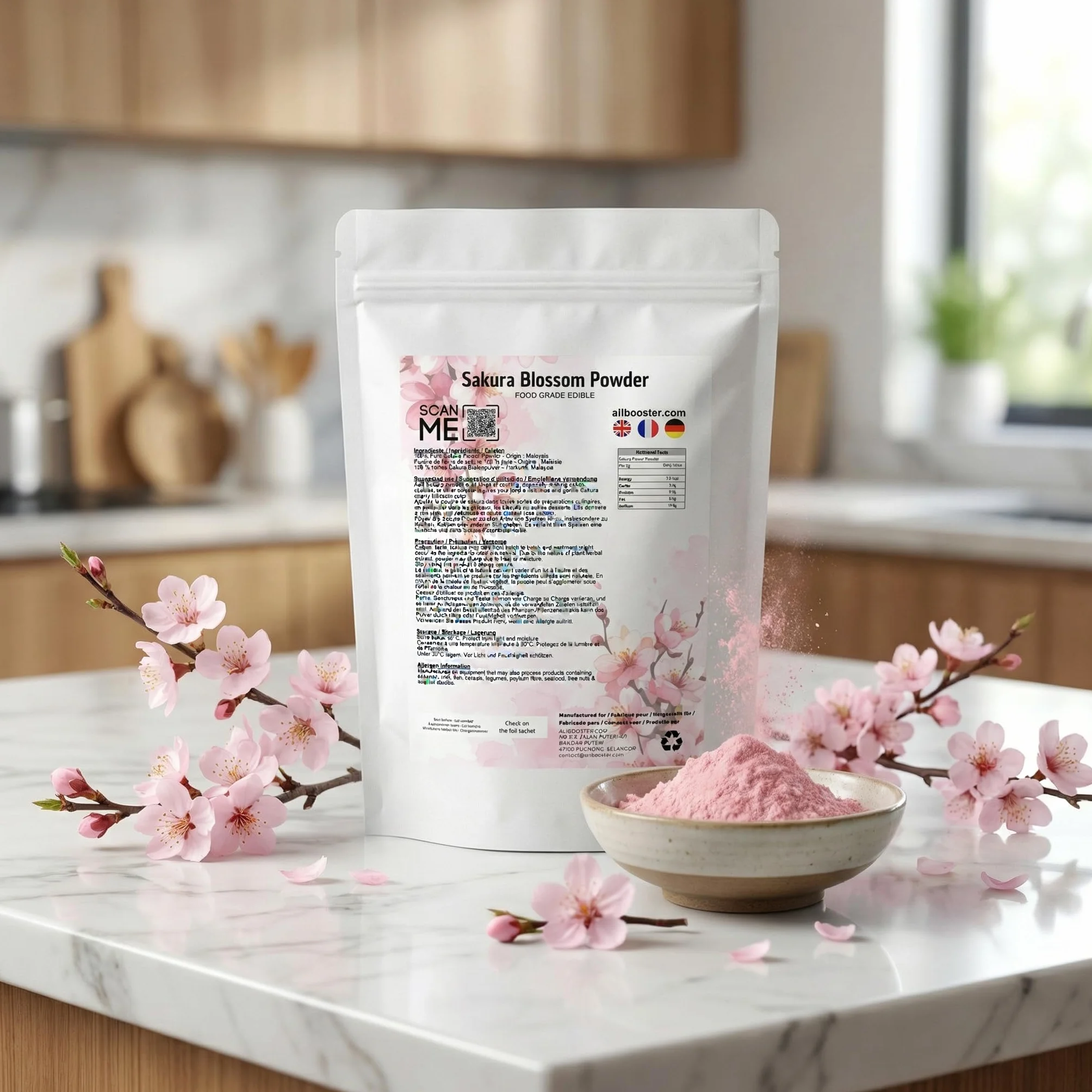 Polvere di fiori di ciliegio 250 g - Fiori di ciliegio in polvere - Qualità alimentare - Ingrediente naturale per pasticceria, bevande e dolci giapponesi