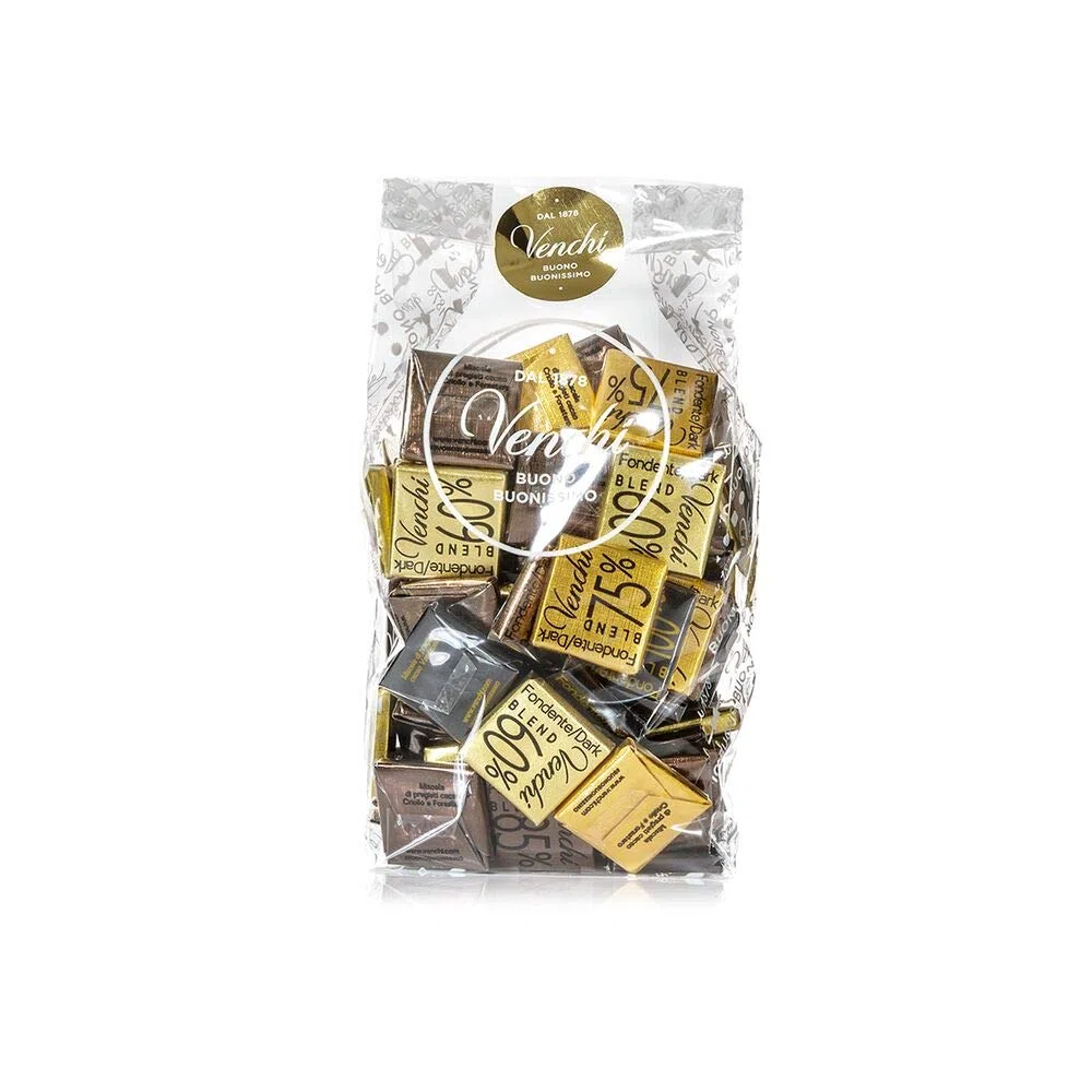Venchi Cioccolatini Blend Assortiti in Sacchetto 300g - Cioccolato Fondente in Versioni 75%, 60%, 85%, 100% - Senza Glutine