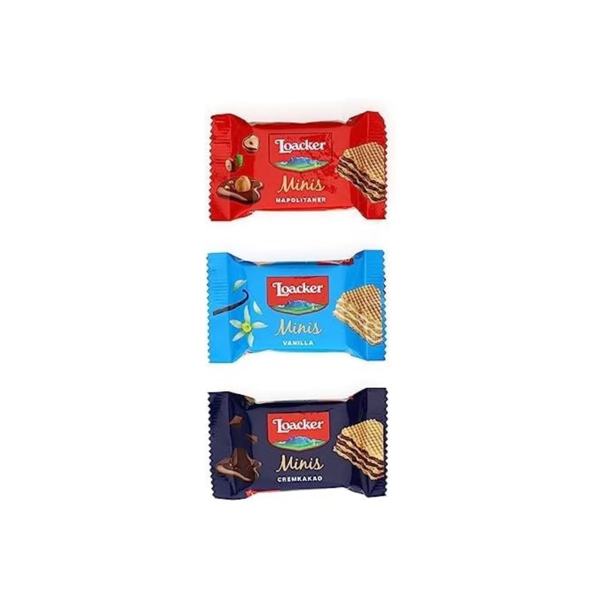 Loacker Party Pack XL, Mix di Mini Wafer Classic con Crema al Cioccolato, Nocciola e Vaniglia, 3 Varietà in 80 monoporzioni Minis, Confezione Convenienza da 800g