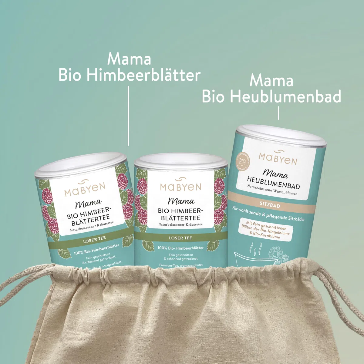 MABYEN Set di preparazione al parto per la mamma | con 2 x Tè alla fragola e 1x Bagno di fieno - 3 prodotti + sacchetto di tessuto - Cofanetto regalo - Set per la gravidanza - Bagno - Preparazione al