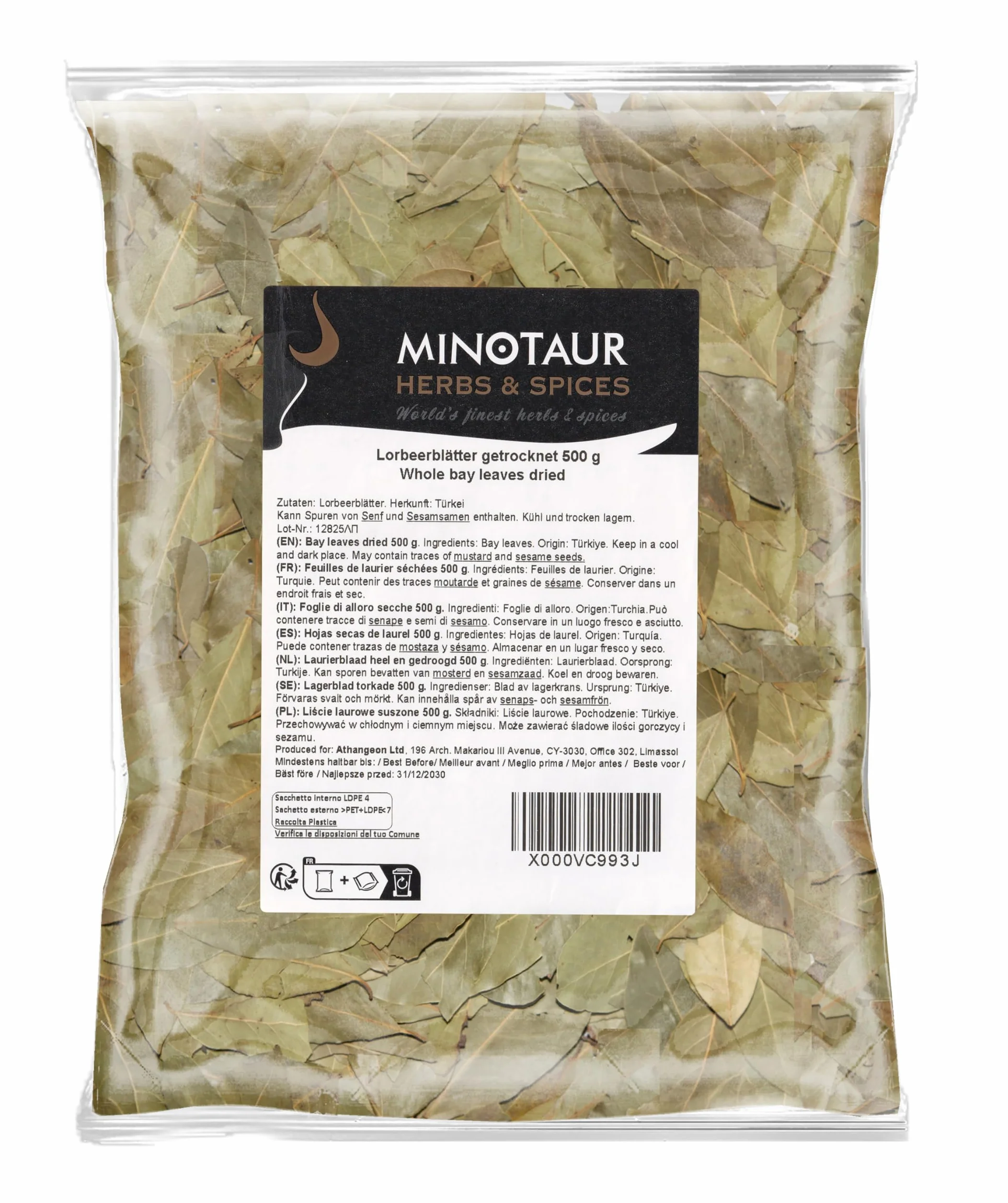 Minotaur Spices | Foglie di alloro secche | 2 x 500g (1 Kg)