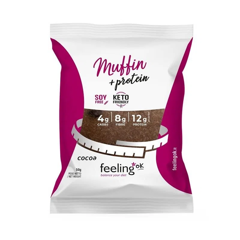 Feeling Ok MUFFIN AL CACAO - Soffici muffin per una colazione con pochi carboidrati e 12g proteine ad alto valore biologico (Box da 10 pezzi da 50 gr)