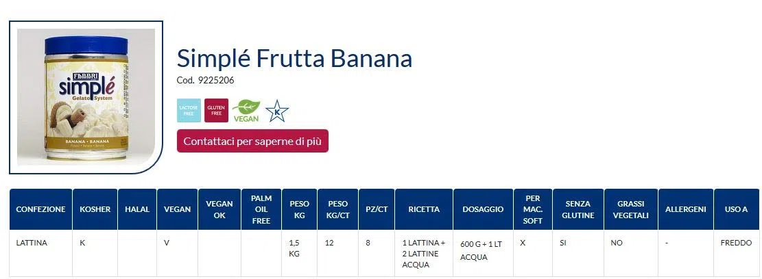 Simplé banana gelato Fabbri 1.5kg