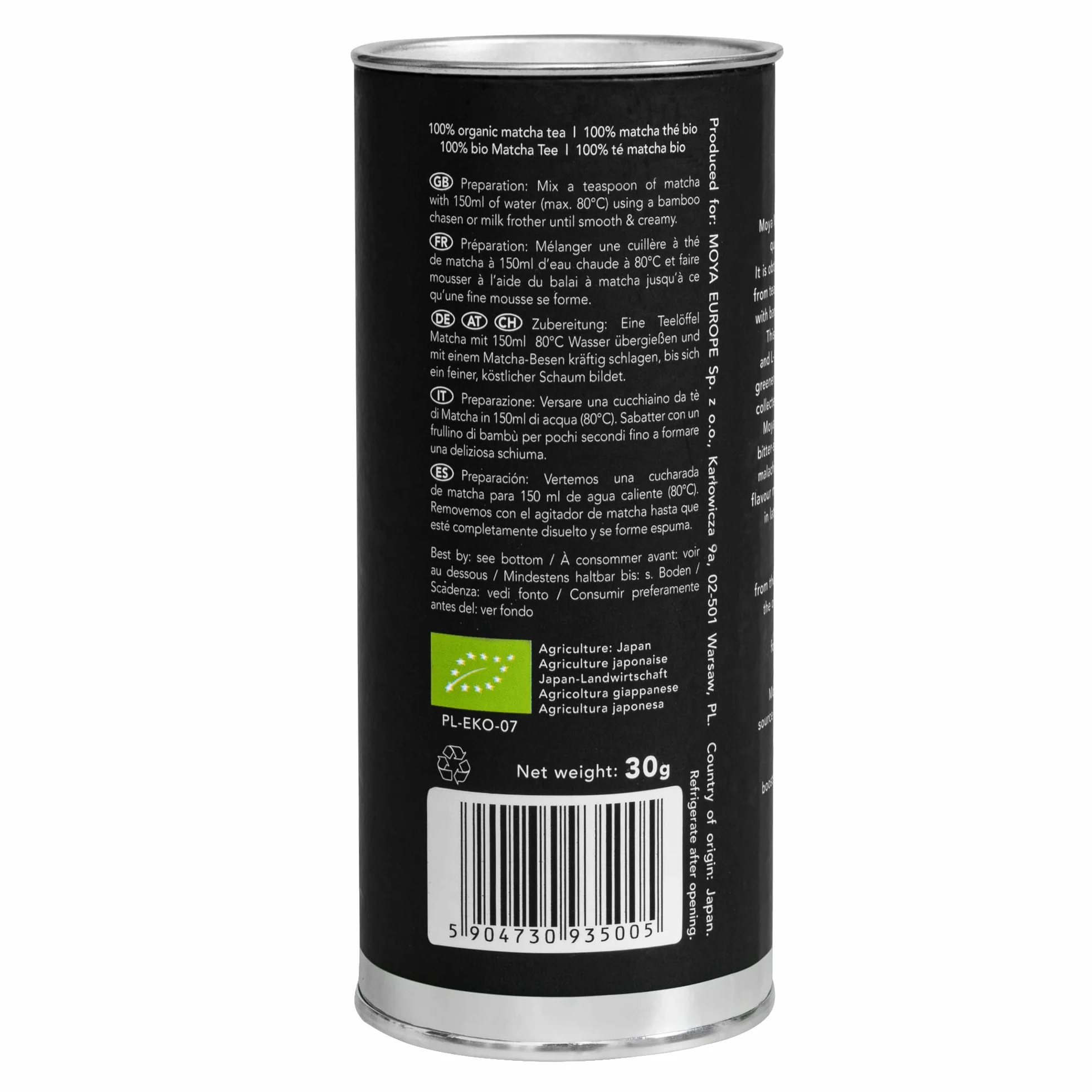 Moya Matcha Tè Verde Biologico in Polvere Organico | 30g the matcha Premium Cerimoniale Grado (I) | Cresciuto e Raccolto in Uji, Giappone | Matcha di Altissima Qualità Disponibile