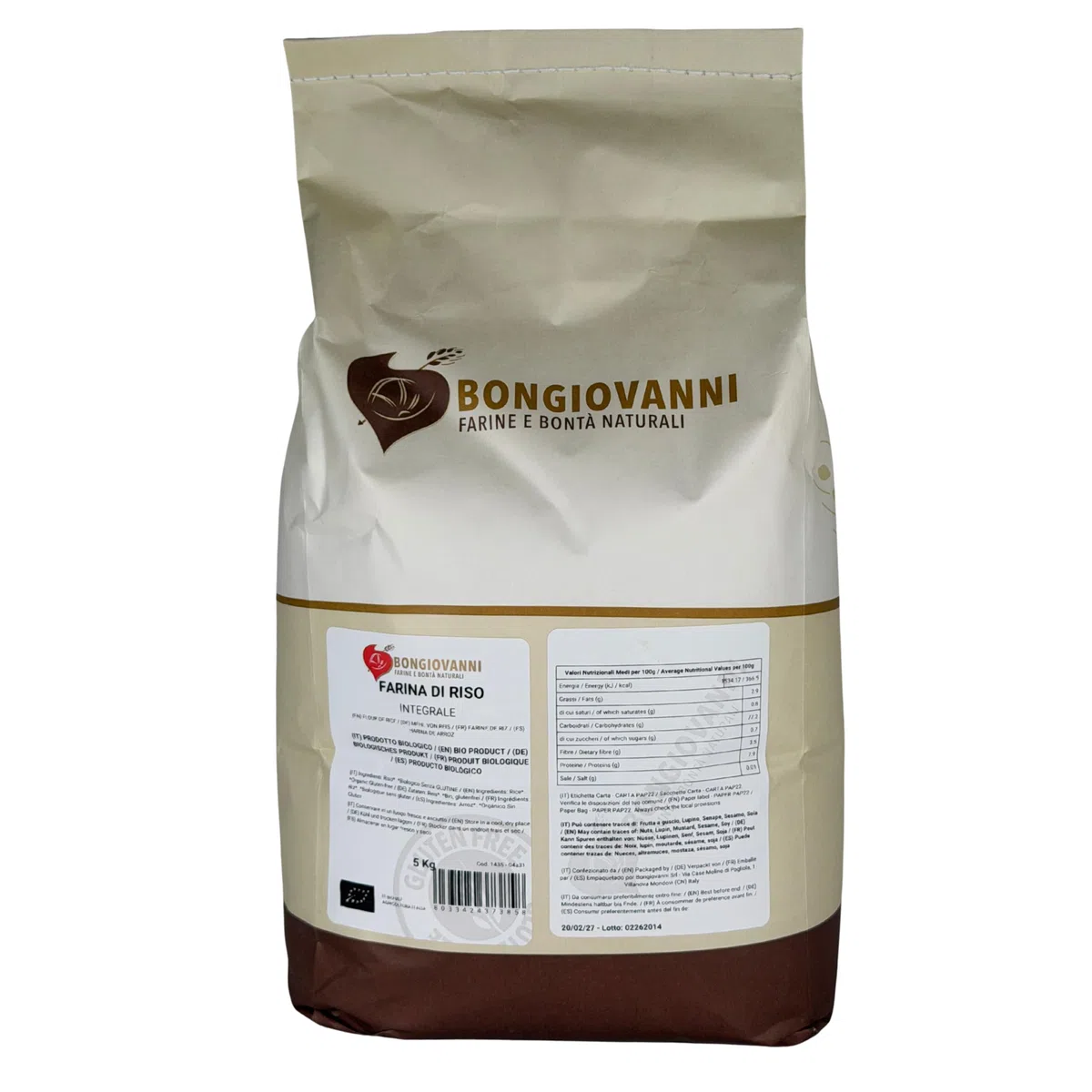 BONGIOVANNI FARINE E BONTA' NATURALI Farina di Riso integrale BIO- 5 Kg