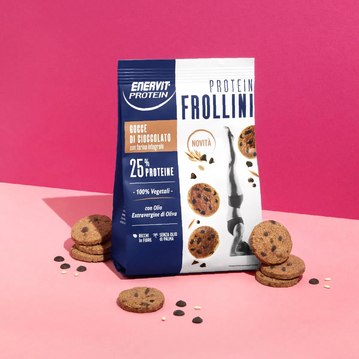 Enervit, Frollini con Gocce di Cioccolato, Per una Colazione Golosa e Dietetica, Ricchi di Proteine e Fibre, con Farina Integrale e Cioccolato Fondente, VeganOK, 9 Sacchetti da 200 Grammi