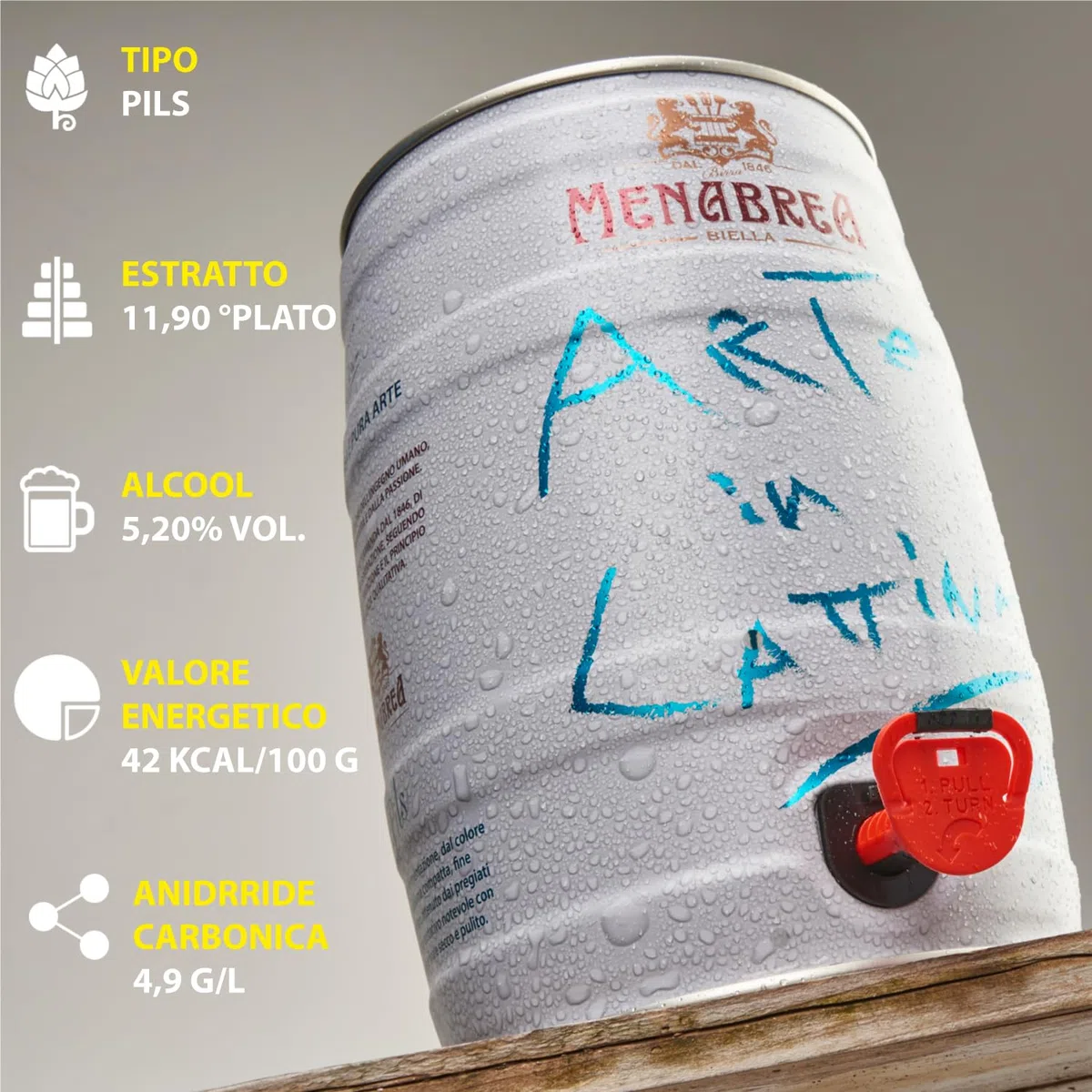 MENABREA - Birra Pils - Arte In Lattina - Fustino da 5L - 5000 ml