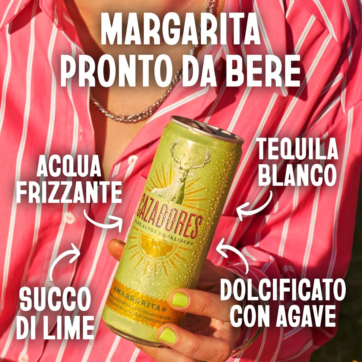 Cocktail Margarita CAZADORES pronto da bere, senza glutine e con aromi naturali, 5% ABV, 12 x 25cl / 250ml